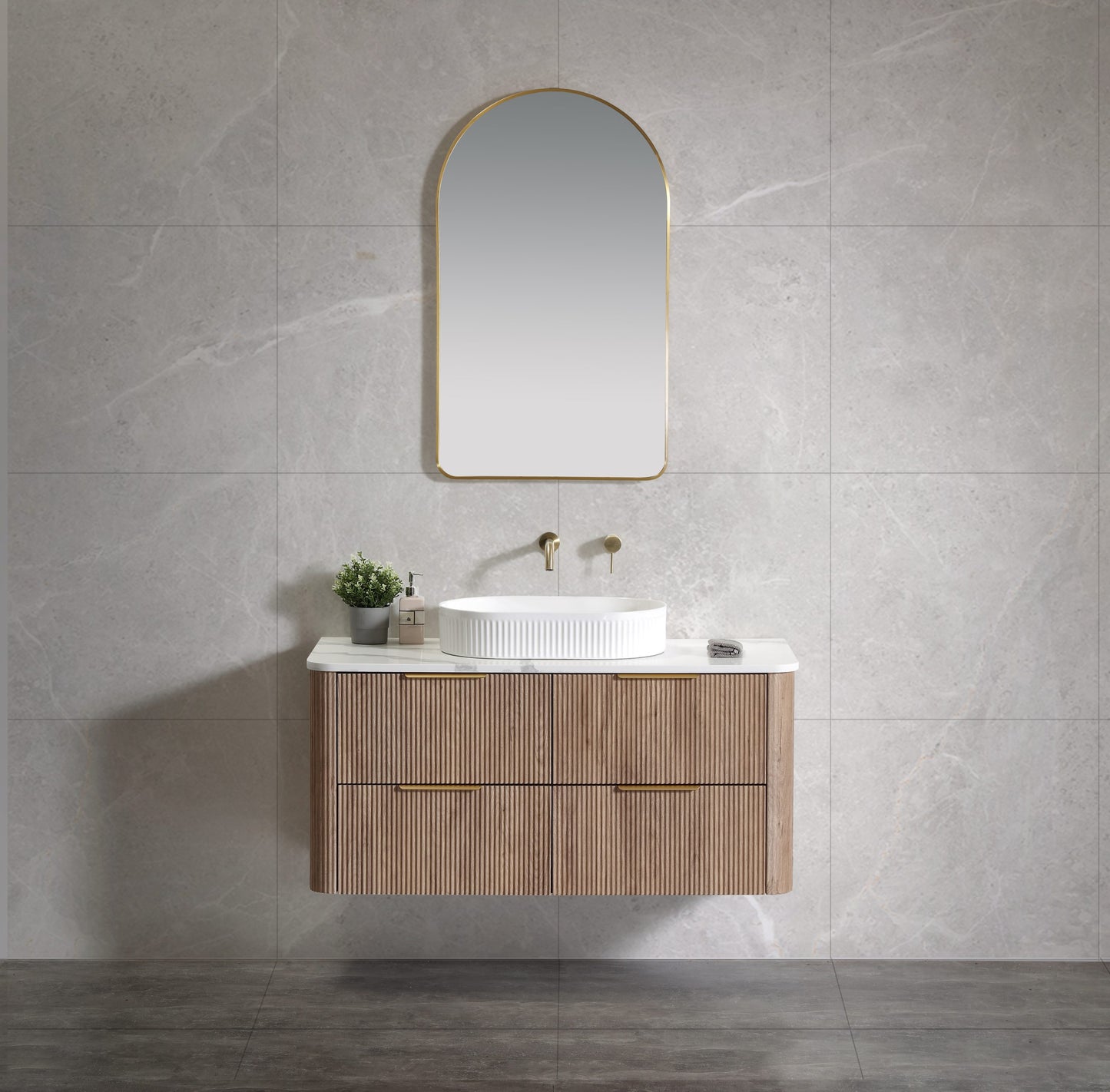 Kayla 1200 Fluted Wall Hung Vanity – Tas Oak