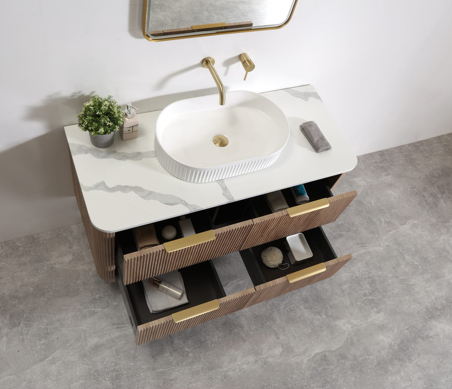 Kayla 1200 Fluted Wall Hung Vanity – Tas Oak