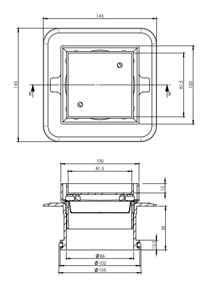 Square Megaflex Bermuda Floor Waste 100mm x 100mm