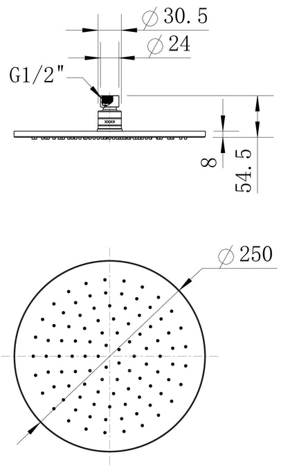 Brass Round Shower Head 250mm