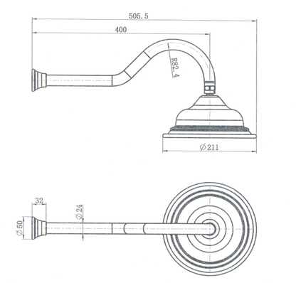 Bordeaux Shower Arm With Shower Head