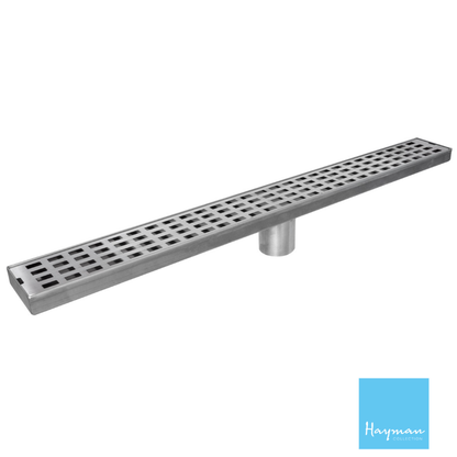 FLOOR LONG DRAIN - 300MM RECTANGULAR COVER 316 S/STEEL SUIT 50MM OUTLET