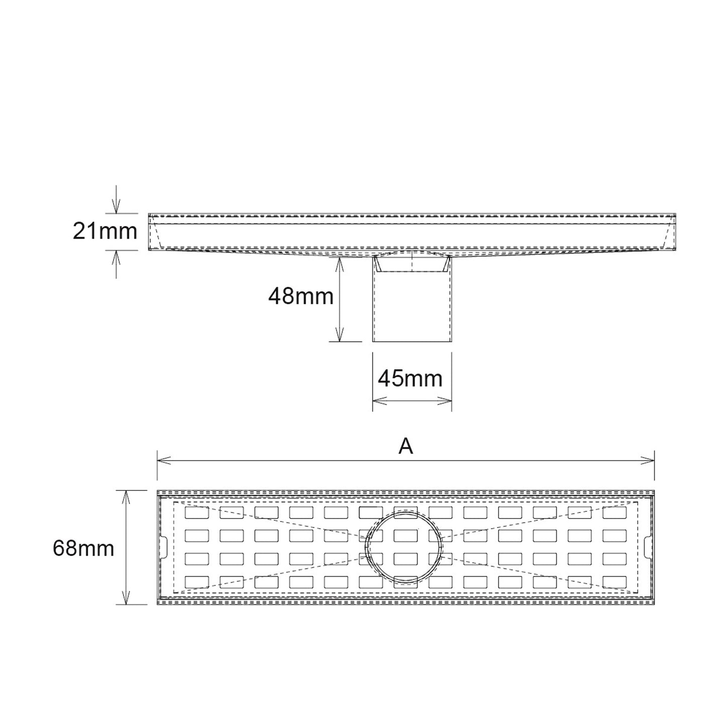 FLOOR LONG DRAIN - 300MM RECTANGULAR COVER 316 S/STEEL SUIT 50MM OUTLET