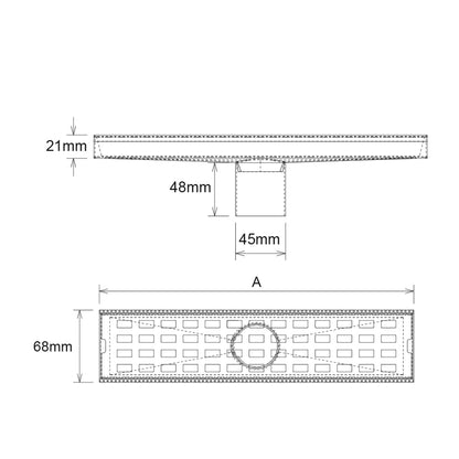 FLOOR LONG DRAIN - 300MM RECTANGULAR COVER 316 S/STEEL SUIT 50MM OUTLET