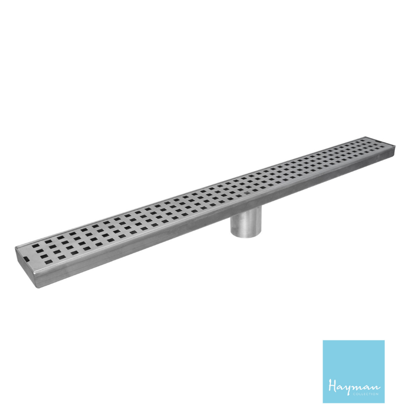 FLOOR LONG DRAIN - 300MM SQUARE COVER 316 S/STEEL SUIT 50MM OUTLET