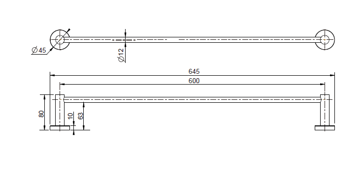 Mirage Single Towel Rail 750mm