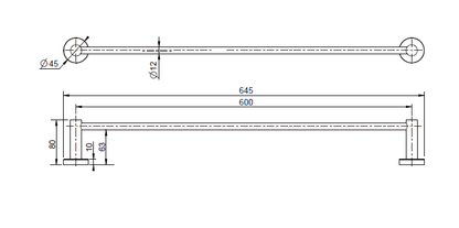 Mirage Single Towel Rail 600mm