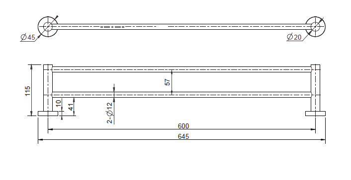 Mirage Double Towel Rail 600mm