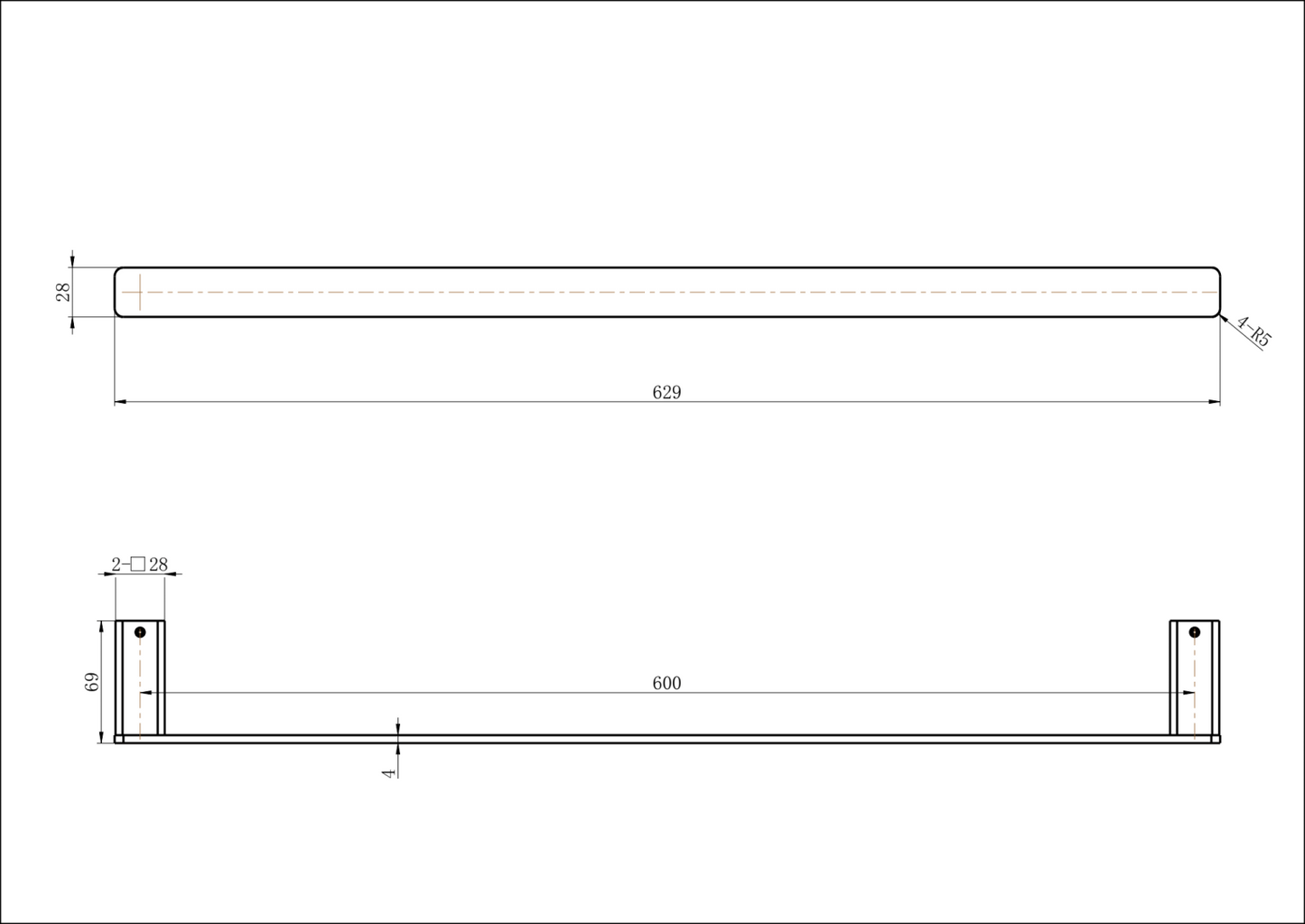 Nova Single Towel Rail 600mm